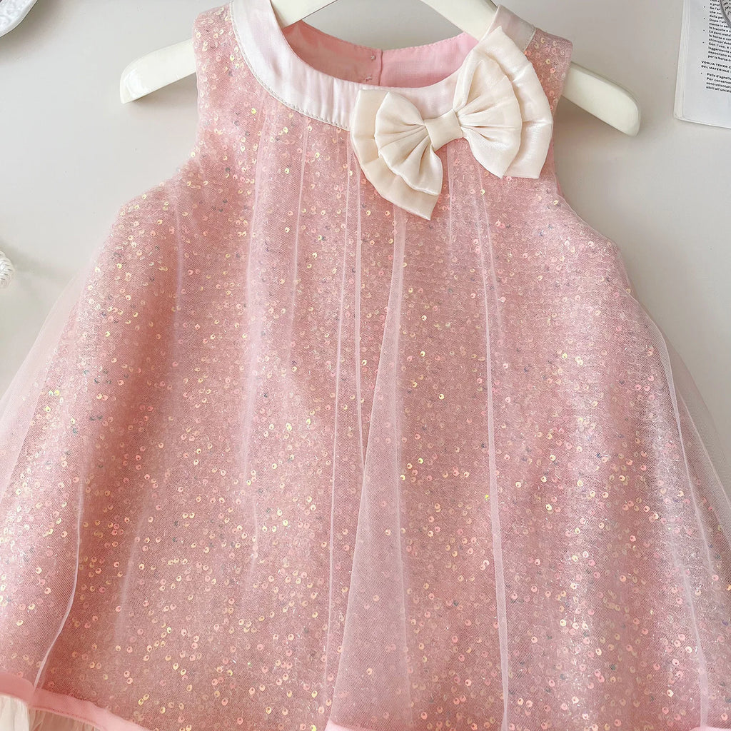 Girls Casual Dresses Sleeveless Bow Mesh Dress Princess Dress for Girls 2 To 7 Years Kids Clothes for Girls