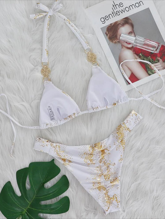 Women’s 2026 White Snake‑Skin Rhinestone Micro Bikini – Luxury Brazilian Push‑Up Thong Swimsuit