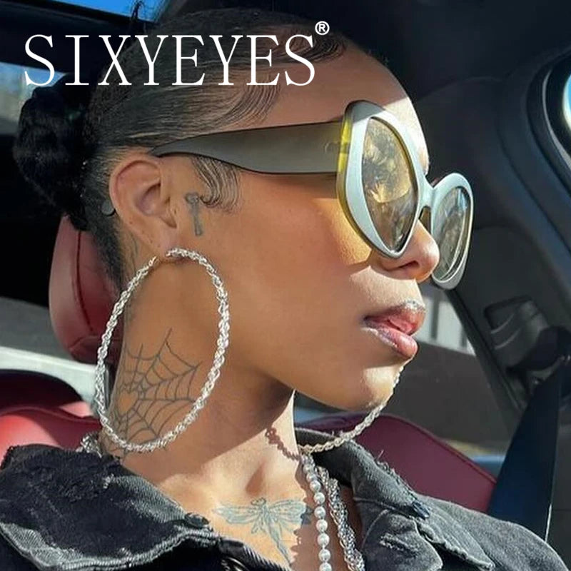 New Modern Cat Eye Y2k Sunglasses Women 2024 Luxury Brand Designer Sun Glasses for Ladies Oversized Shades Retro 2000's Eyewear
