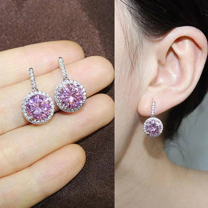 2025 New Arrivals Fashion Luxury silver color korean Zircon Stud Pink Earing Earrings For Women Girl Party Gift Jewelry Z7