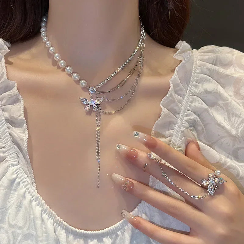 Gold Stainless Steel Water Drop Tassel Necklace – Women’s Fashion Chain