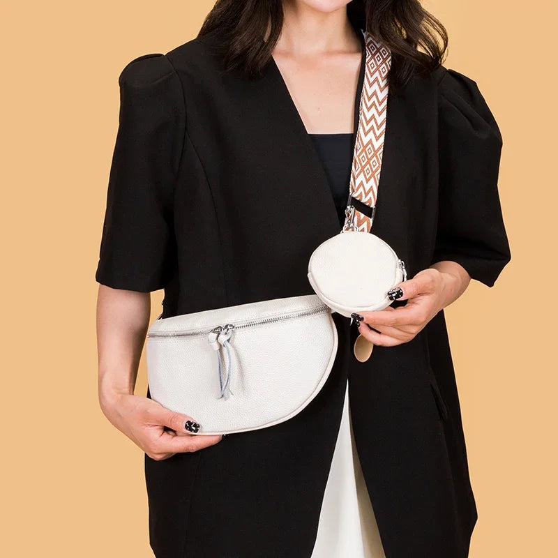 Luxury Genuine Leather Woman Chest Bag High Quality Cow Leather Women's Crossbody Bag With Small Purse Female Handbags Waist Bag