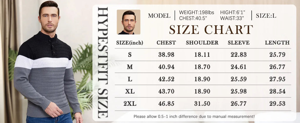 Men’s Tri‑Button Mock Neck Sweater