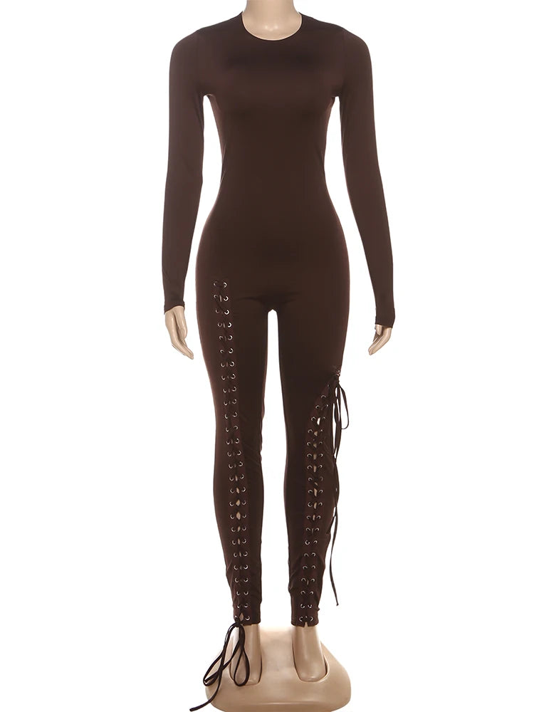 Nibber Women’s Cross‑Bandage Tassel Jumpsuit