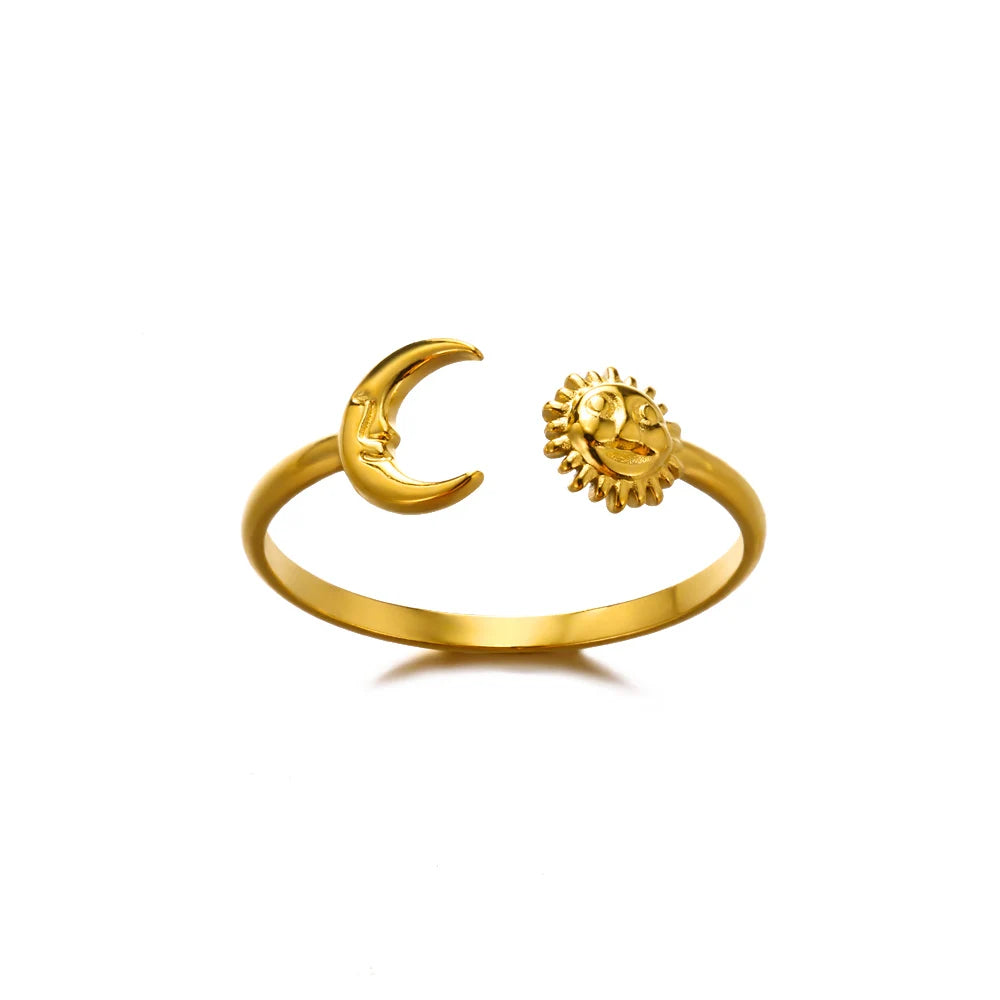 Minimalist Textured Stainless Steel Geometric Rings – Gold Open Adjustable Couple Ring for Women & Men