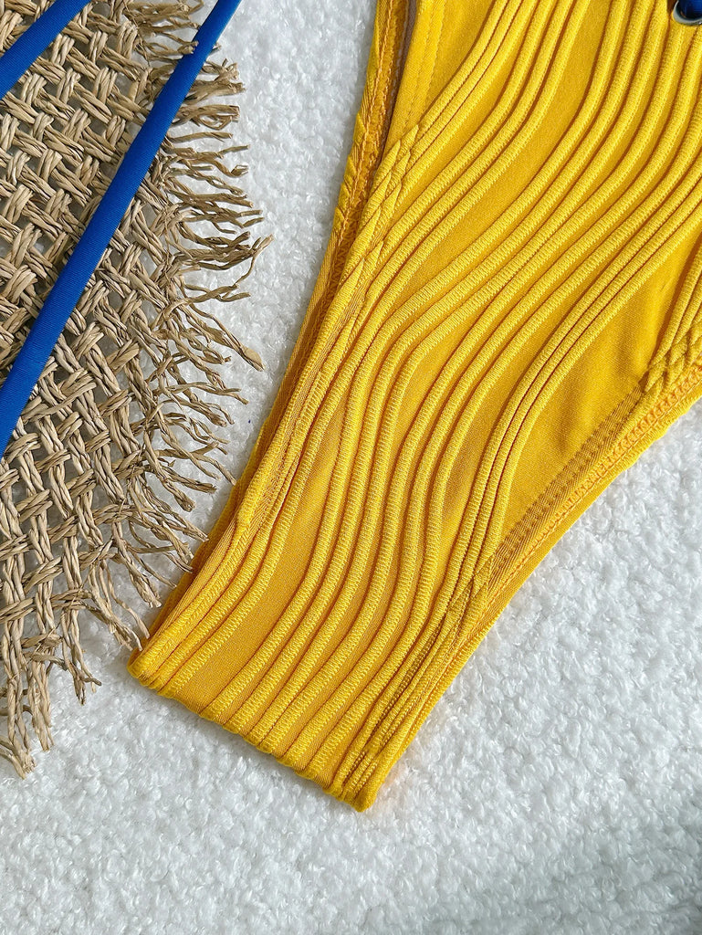 Halter Wrinkled Weave Bikini Set Women Swimwear Female Swimsuit Two Pieces Bikini Set Brazilian Bathing Suit Swim Beach Wear