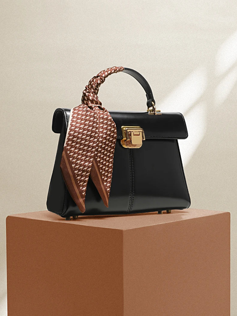 ITAMOOD Genuine Leather Handbag with Scarf | Luxury Designer Trendy Shoulder Bag Solid Color Commuting Bag | bags for women gift