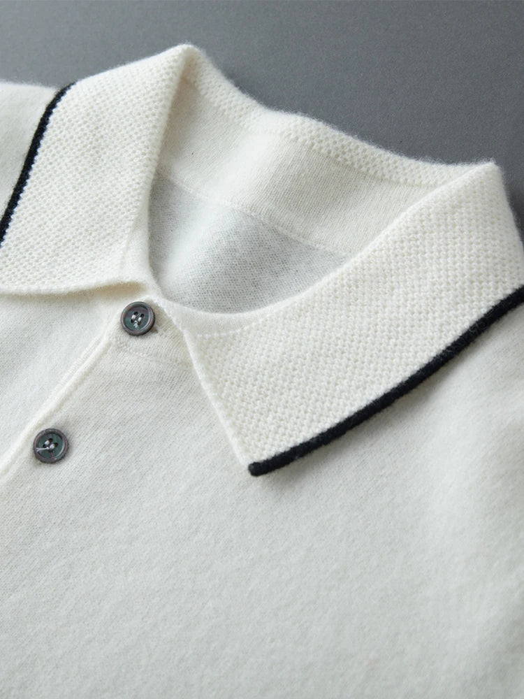 ADDONEE Men's Cashmere Summer Polo T-shirt Smart Casual Short Sleeve Pullover Sweater 100% Cashmere Knitwear Korean Fashion Tops