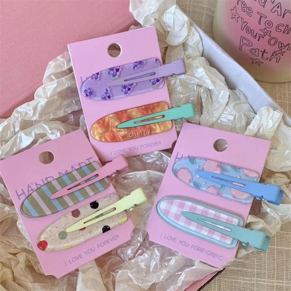 Geometry Traceless Hairpin Cute Cherry Bangs Clip Fruit Hairpin Duckbill Clip Korean Style Makeup Hair Clip Kids