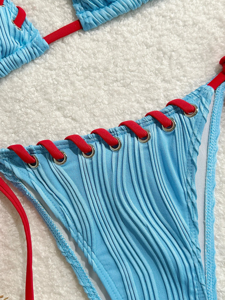 Halter Wrinkled Weave Bikini Set Women Swimwear Female Swimsuit Two Pieces Bikini Set Brazilian Bathing Suit Swim Beach Wear