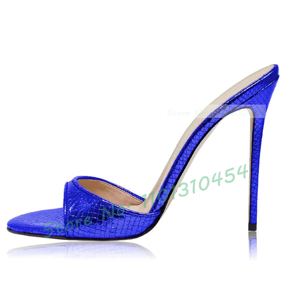 Snake‑Print Open‑Toe Stiletto Slides