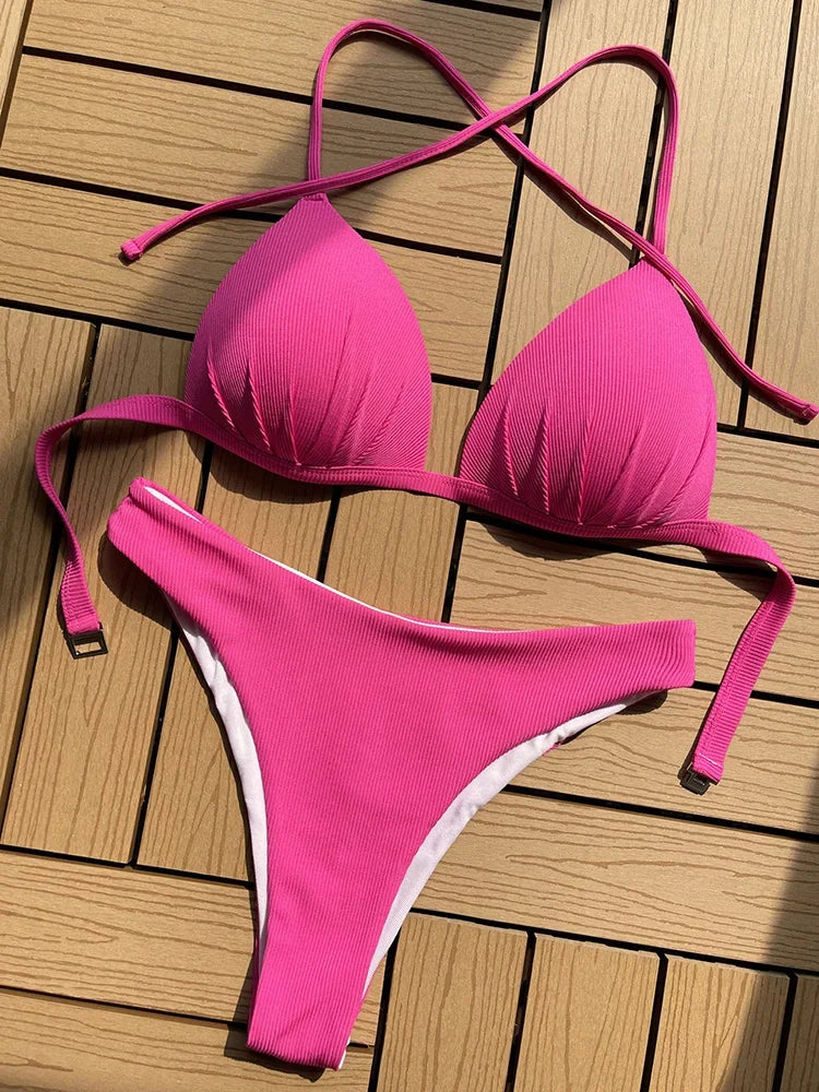 Halter Bra‑Cup Push‑Up Bikini