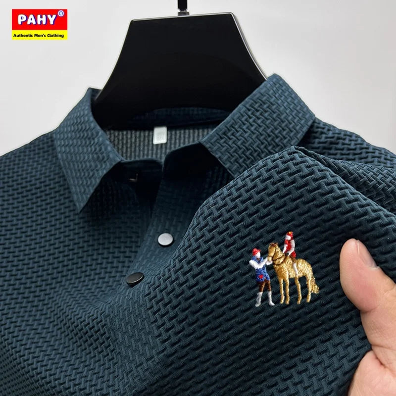 New style ice silk jacquard polo shirt short sleeve summer men's t-shirt casual business fashion stand collar t-shirt men