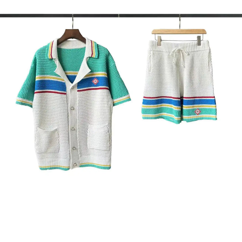 CASABLANCA T Shirt 100% Cotton Color Matching Summer Men's Summer Set Beach Short Sleeve Round Neck T-shirt Women Two-piece Set