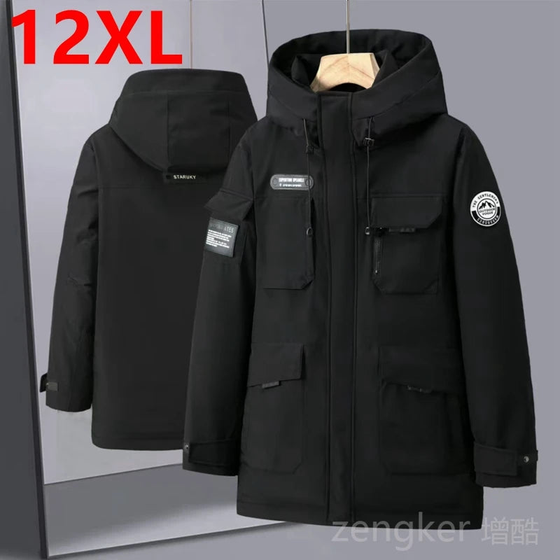 Big size  winter jackets for men women workwear hooded medium-length winter thick down jacket 12XL puffer jacket men 11XL 10XL
