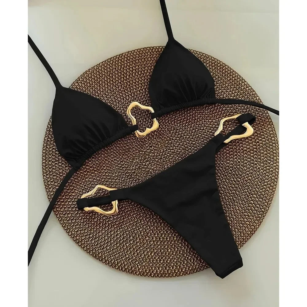 Solid‑Color Lace‑Up Bikini