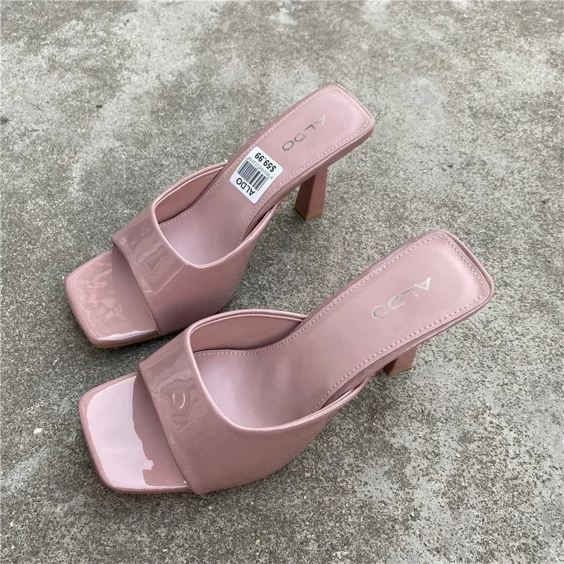 Women’s Square‑Head Thin High‑Heel Slippers