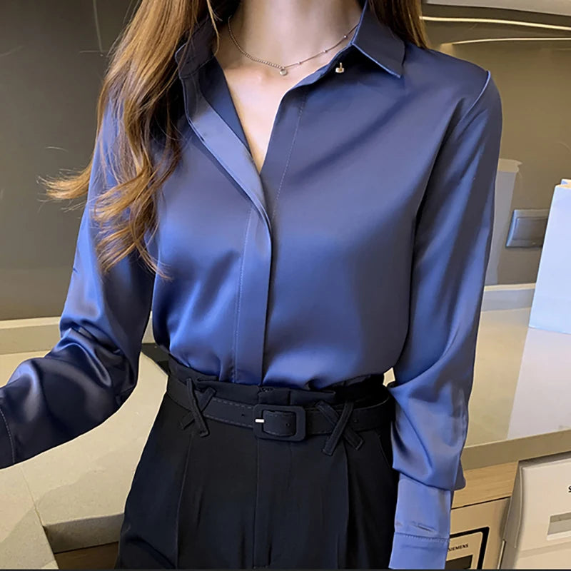 Women Shirts and Blouses Satin Fashion Woman Blouse 2025 Women's Autumn Clothing Elegant and Youth Woman Blouses OL Ladies Tops