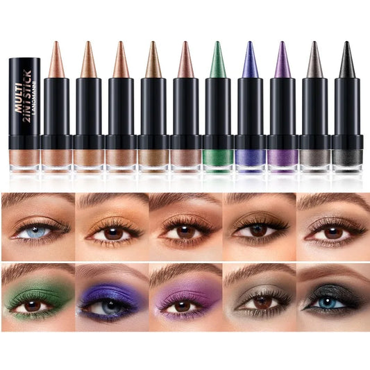 NEW 2 IN 1 Pearlescent Eye Shadow Pen Pointed Eyeliner Stick Caramel Brown Black Eyeshadow Makeup Silky Smooth Lasting Eyeshadow