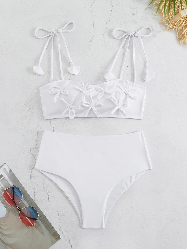 Sexy Flower Halter Bikini Set Women 2Pcs Bandage Biquini Swimsuits Lady Strappy Beachwear 2024 Trend Holiday Female Clothes