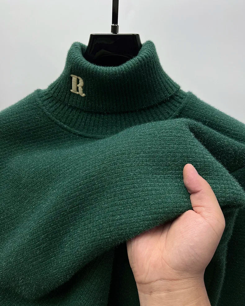 Luxury High‑Neck R‑Embroidery Sweater