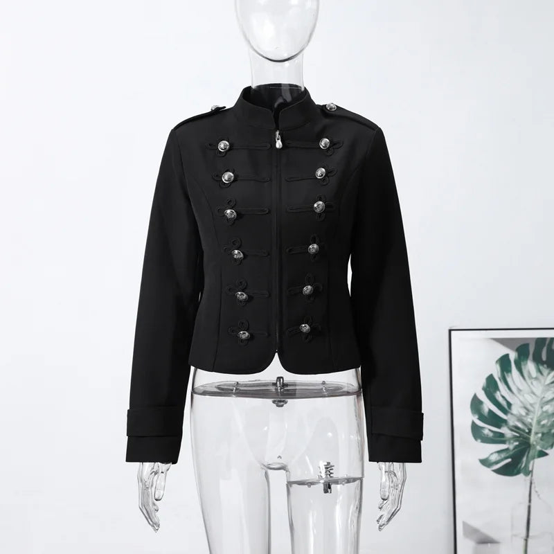 Napoleon Golden Short Jacket Women Vintage Stand Collar Long Sleeve Cropped Jackets 2026 Spring New Lady Outwear High Street