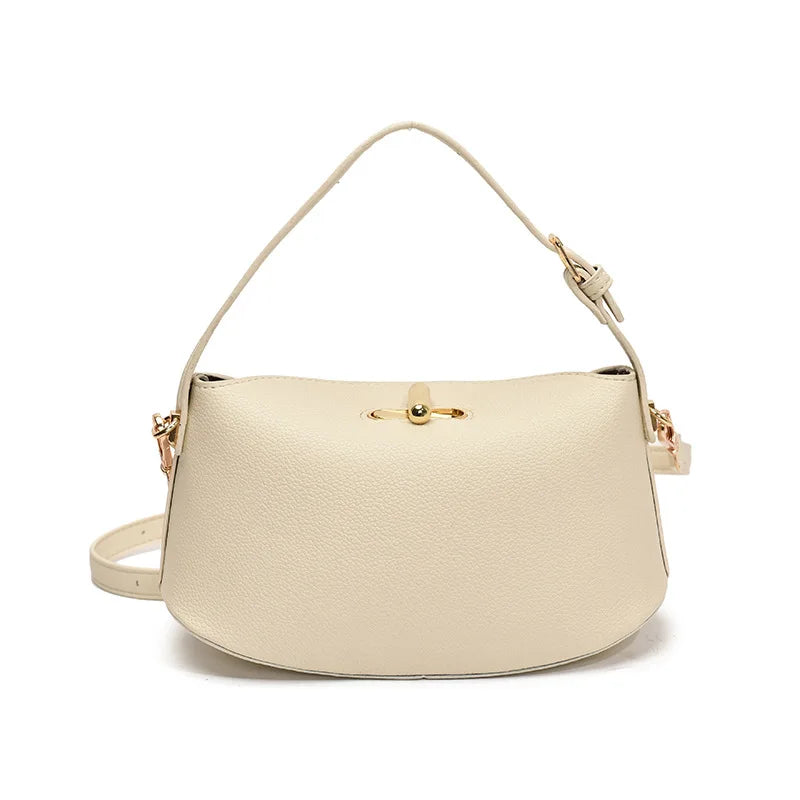 Litchi Leather Gold Button Handbag Brand Niche Fashion Simple Bucket Bag Korea Soft Pink Versatile Luxury Shoulder Bag For Women