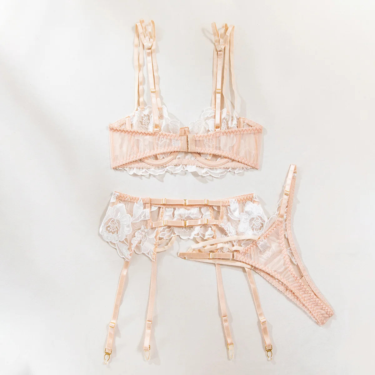 Diccvicc Floral Embroidery Mesh Lingerie Set