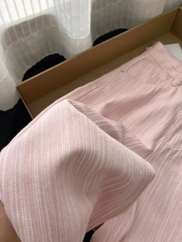 Pink striped wide-leg jeans women's 2024 summer thin new high-waisted loose straight drape floor pants women jeans
