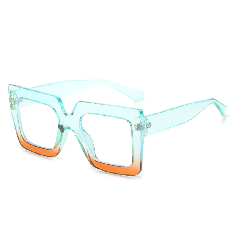 Unique Purple Green Glasses Frame Women New Fashion Oversized Square Computer Eyeglasses Shades Retro Female Clear Lens Eyewear
