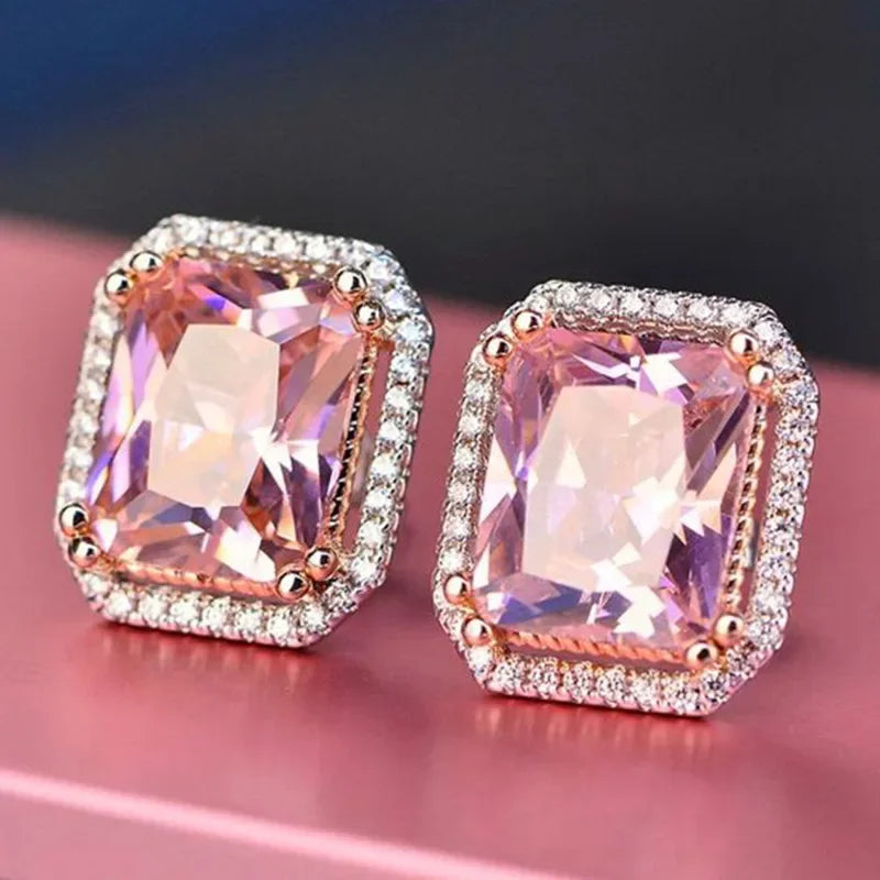 2025 New Arrivals Fashion Luxury silver color korean Zircon Stud Pink Earing Earrings For Women Girl Party Gift Jewelry Z7
