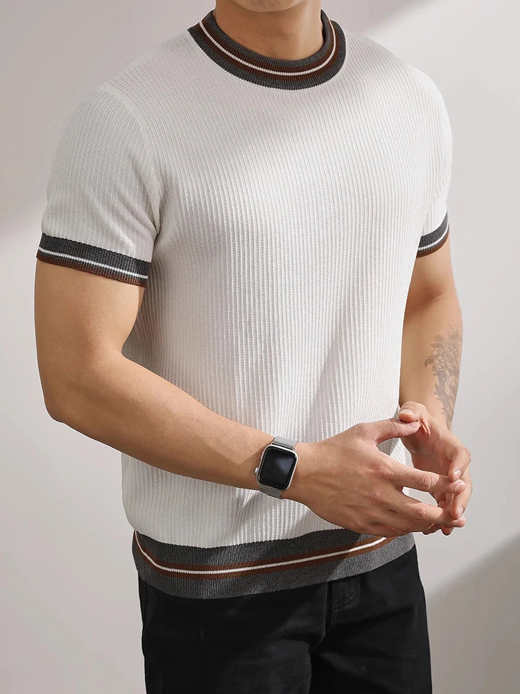 Slim‑Fit Elastic Knit T‑Shirt