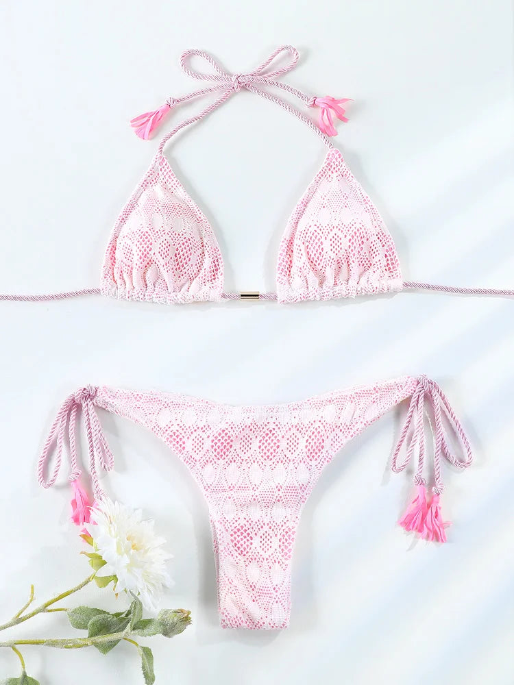 Women’s Zrtak Tie‑Waist Push‑Up Bikini – Solid High‑Cut Thong Swimsuit Set 2026