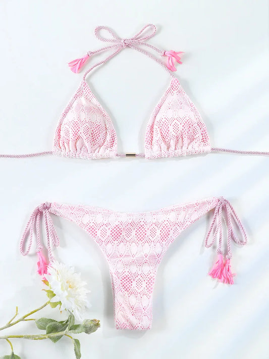 Women’s Zrtak Tie‑Waist Push‑Up Bikini – Solid High‑Cut Thong Swimsuit Set 2026