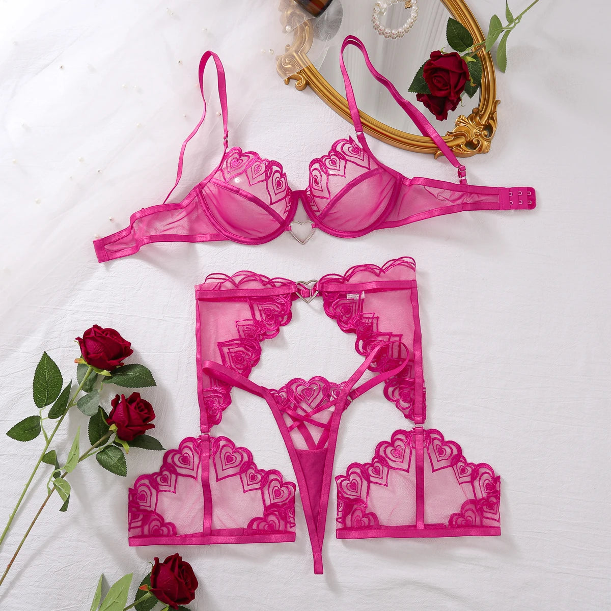 MUZISKAT Love Embroidery Lace Lingerie Set
