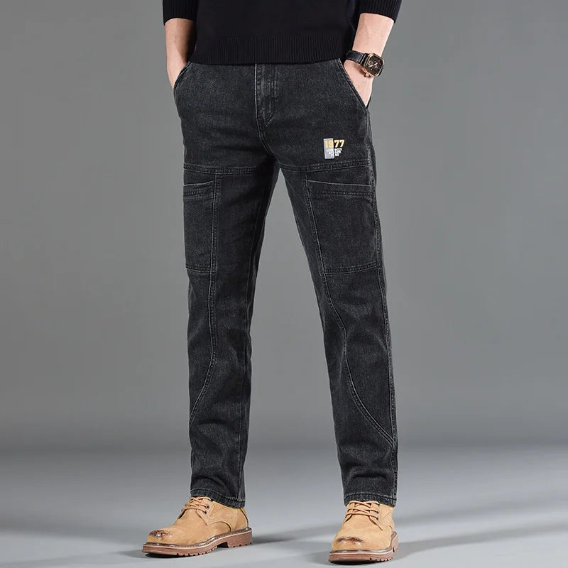 Six‑Pocket Fashion Print Jeans