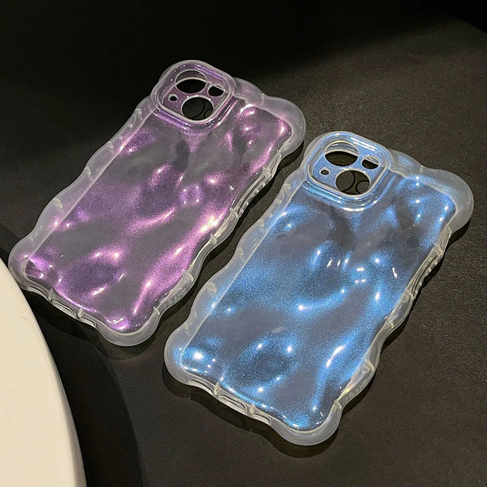 Transparent Bubbles Shape Curly capa for iPhone 13 14 12 Pro Max 11 16 Pro 15 Plus Case Glitter Shockproof Bumper Cover Soft