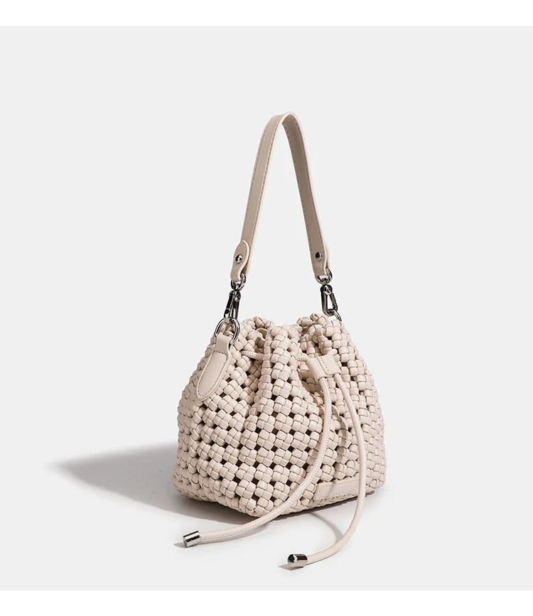 Luxury 2024 Bucket Bags with leather handles large Cross bag PU Woven Tote bag Branded Aesthetic bags Silver women's bags