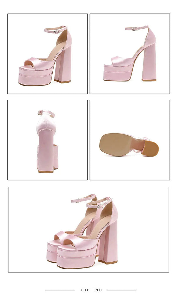 Summer Square‑Head Satin High Heels