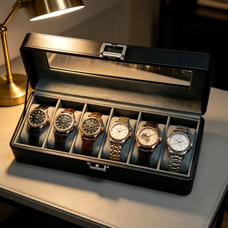 6‑Slot Lockable Watch Box Set – The Perfect Father’s Day & Birthday Gift for Dad or Husband
