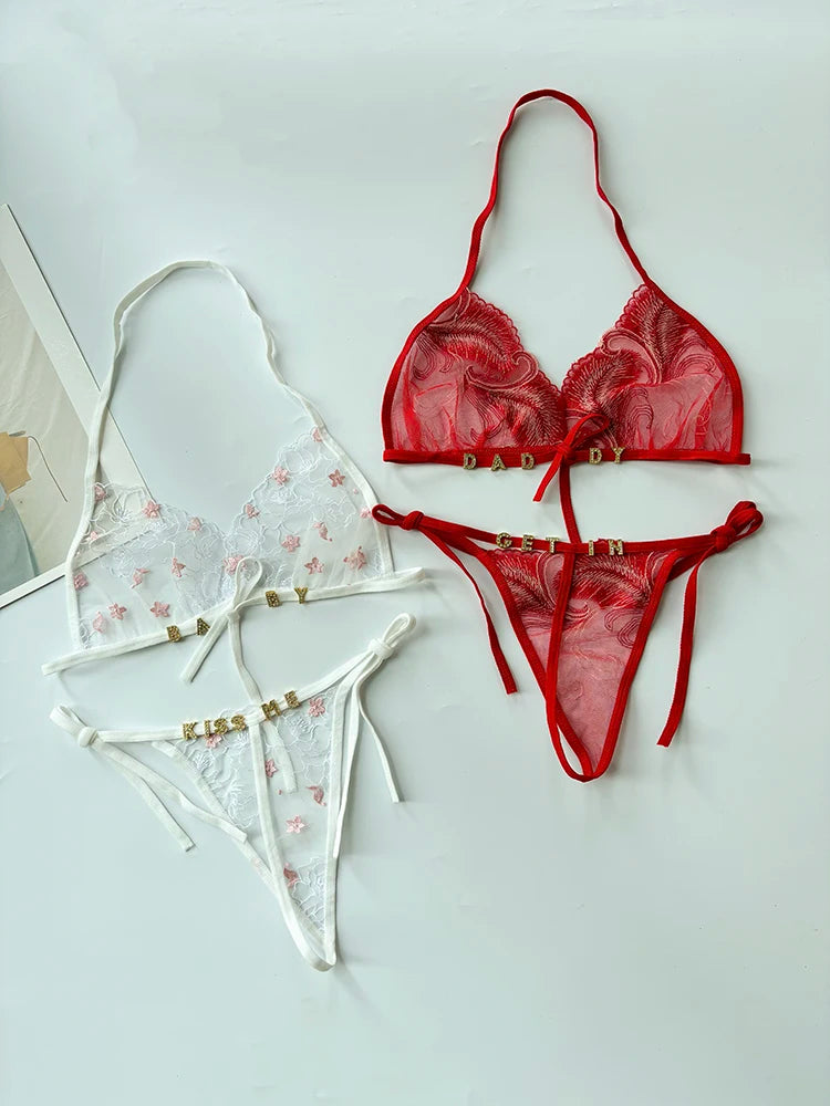 Custom Name Crystal Letter Lace Lingerie Set