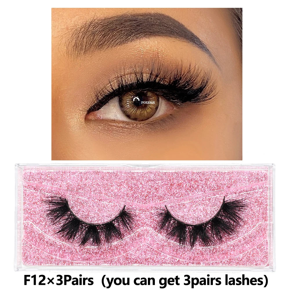 FOXESJI 3Pairs 3D Mink Lashes Fluffy Wispy Soft Corss Mink Fake Eyelashes Reusable Lash Extension Thick False Eyelashes Makeup