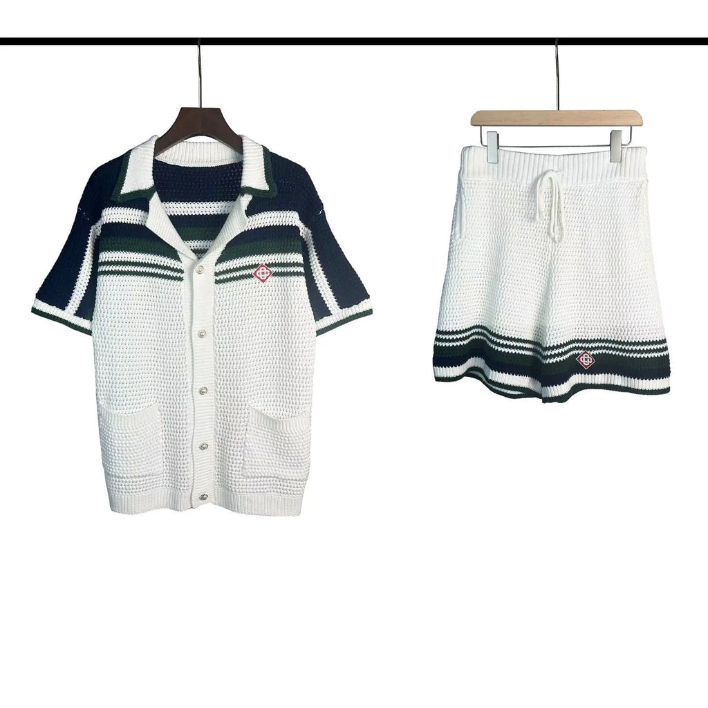CASABLANCA T Shirt 100% Cotton Color Matching Summer Men's Summer Set Beach Short Sleeve Round Neck T-shirt Women Two-piece Set