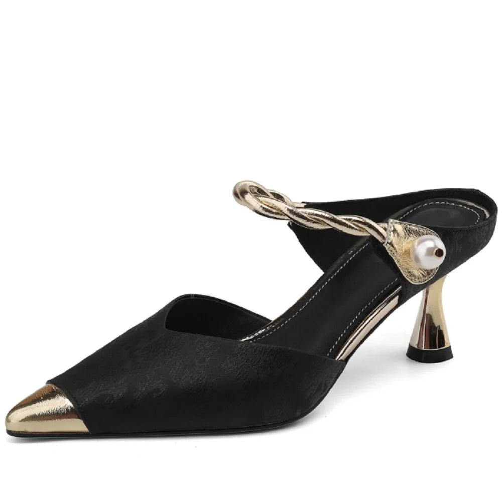 Pointed Toe Pearl Slingback Sandals