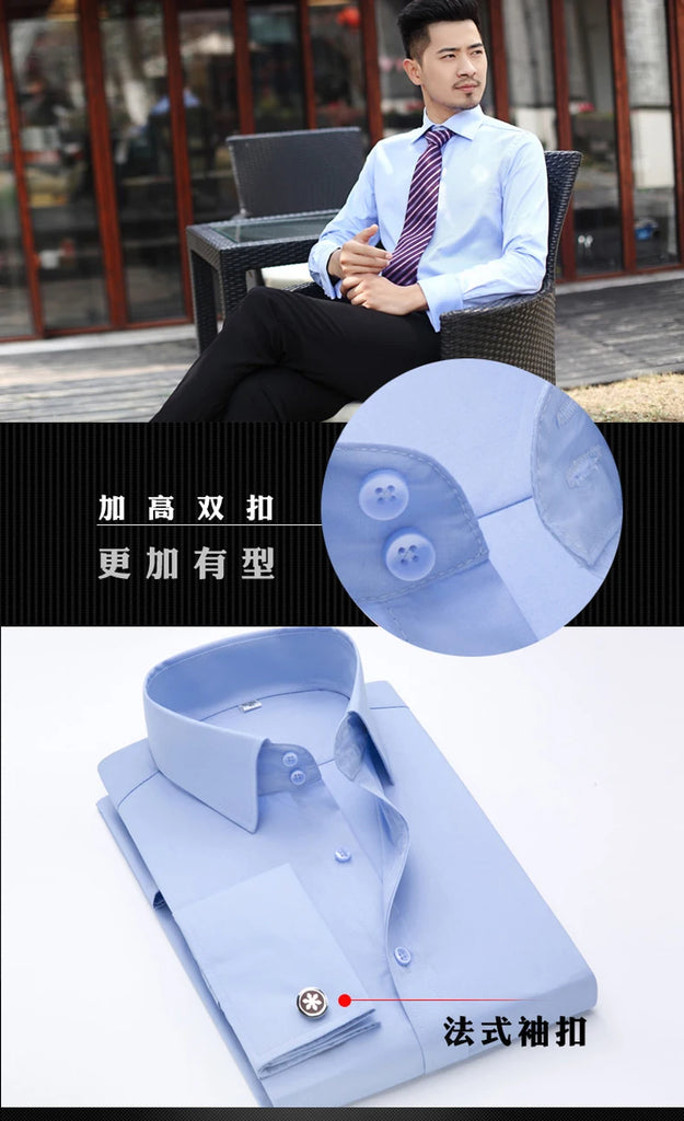 Men’s French Cufflink Slim‑Fit Business Shirt