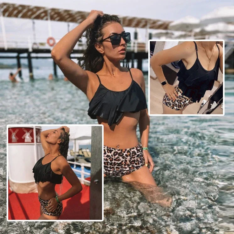 Leopard Bikini 2024 High Waist Bikini Animal Print Floral Swimsuit Brazilian Ruffle Swimsuit Split Swimwear Women