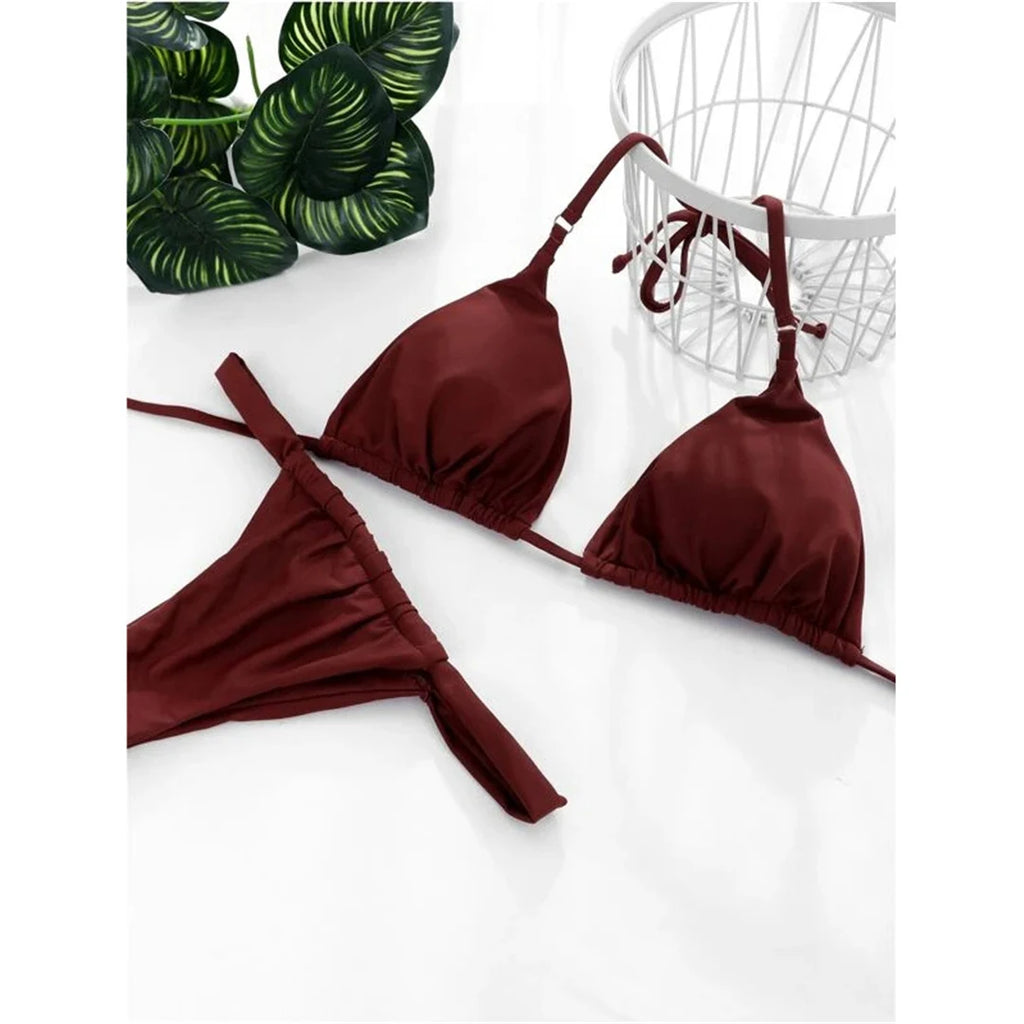 Women’s Halter High‑Leg Bikini Set – Sexy Two‑Piece Swimsuit in 14 Colors, V4010 Summer Beachwear