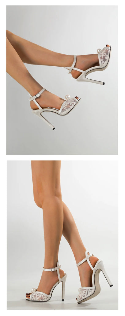 Sexy Pearl Peep‑Toe High Heels