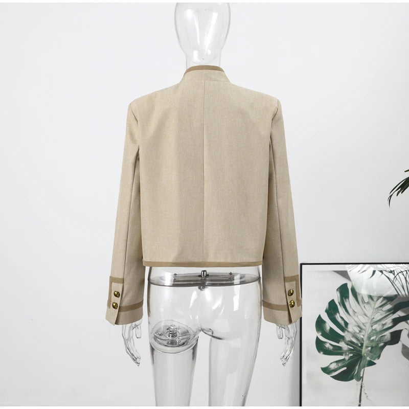 Napoleon Golden Short Jacket Women Vintage Stand Collar Long Sleeve Cropped Jackets 2026 Spring New Lady Outwear High Street