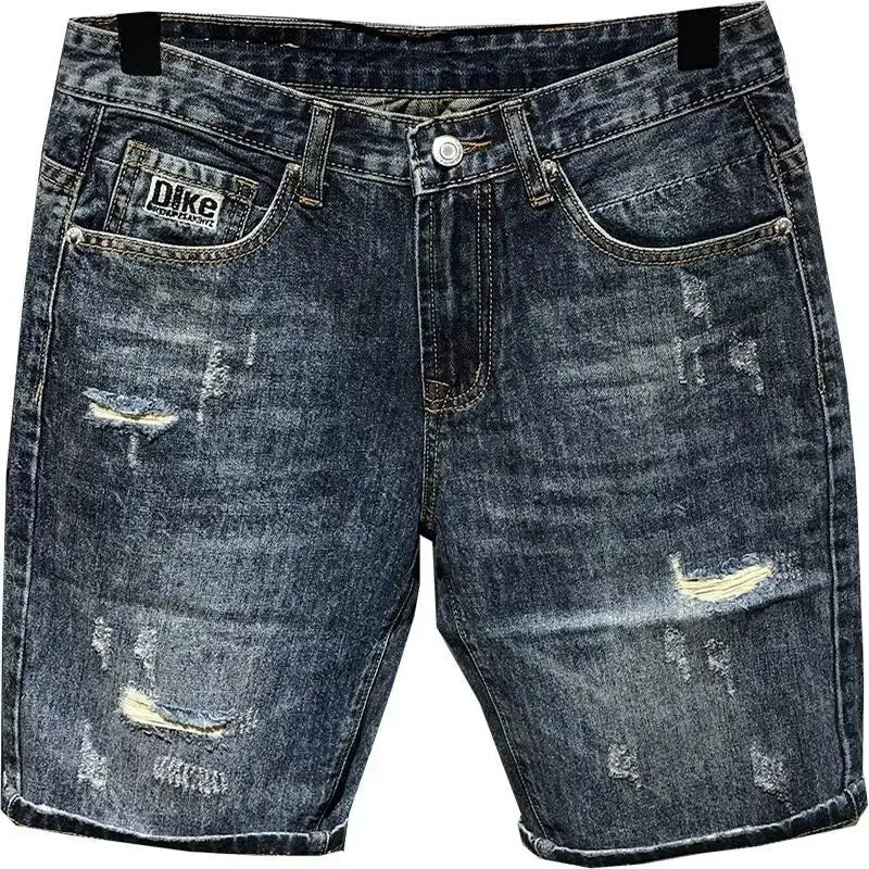 High-end 2025 New Luxury Clothing Trendy Men's Denim Shorts Loose Straight Ripped Hole Distressed Washed Cargo Short Pants